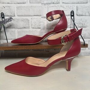 Jenn Ardor Red Vegan Leather Ankle Strap Heels Size 9